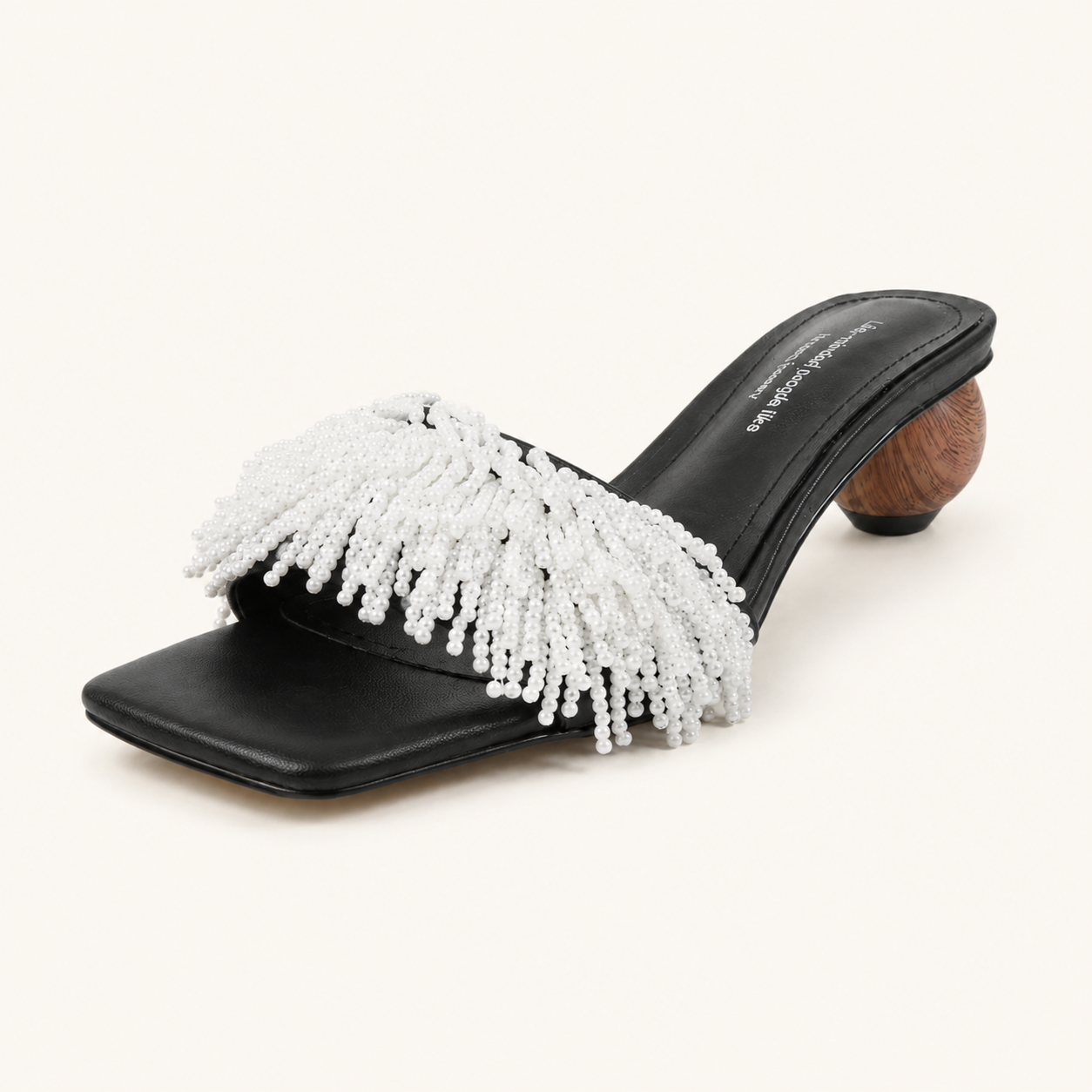Pearl Fringe Noir Mule