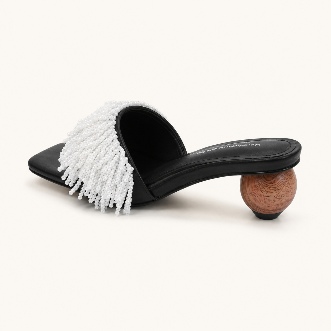 Pearl Fringe Noir Mule