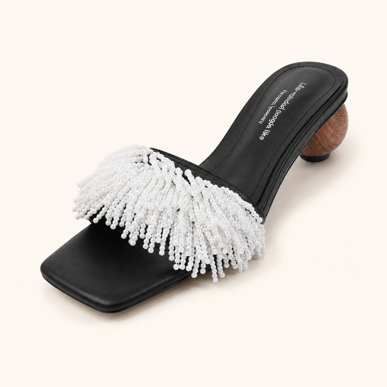 Pearl Fringe Noir Mule